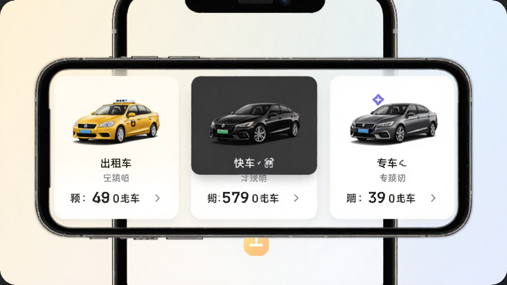 ������ж೵��ѡ����棬�ֻ���Ļ��չʾ���⳵���쳵��ר�����ֳ��Ϳ�Ƭ�������У�ÿ�ſ�Ƭ���ж�Ӧ����ͼ����Ԥ���۸񣬱���Ϊǳɫ���䣬���ֹ���������Լ�ִ������������ɾ�
