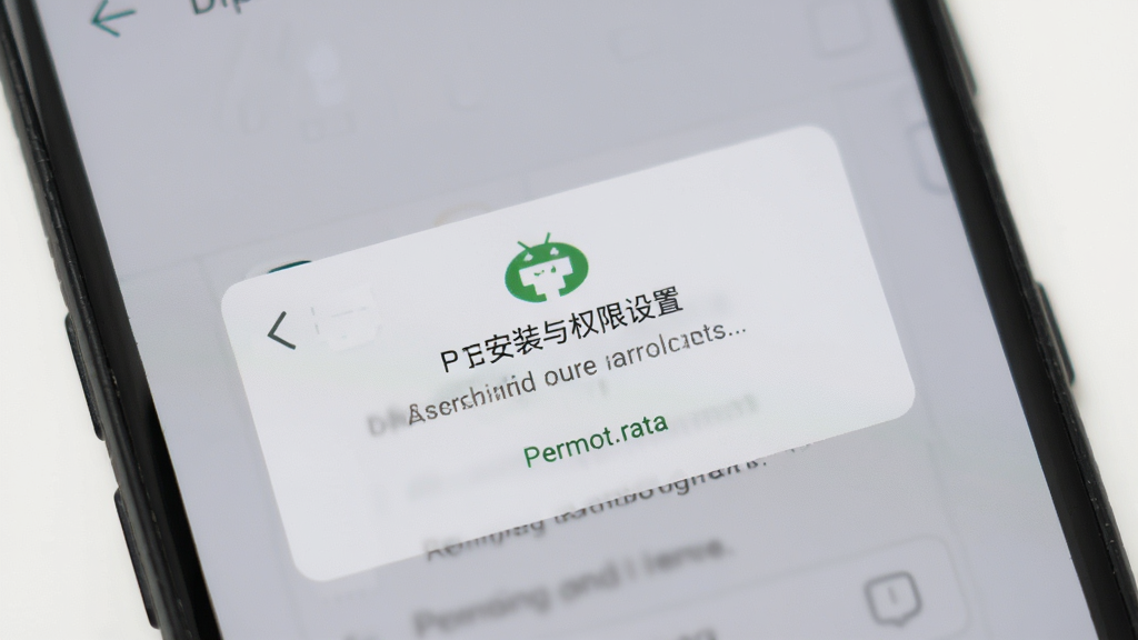 找励马安卓手机安装与权限设置示意画面,手机屏幕显示权限授权弹窗,浅灰背景,简洁说明风格,扁平化图标,清晰排版,干净画面,高清画质
