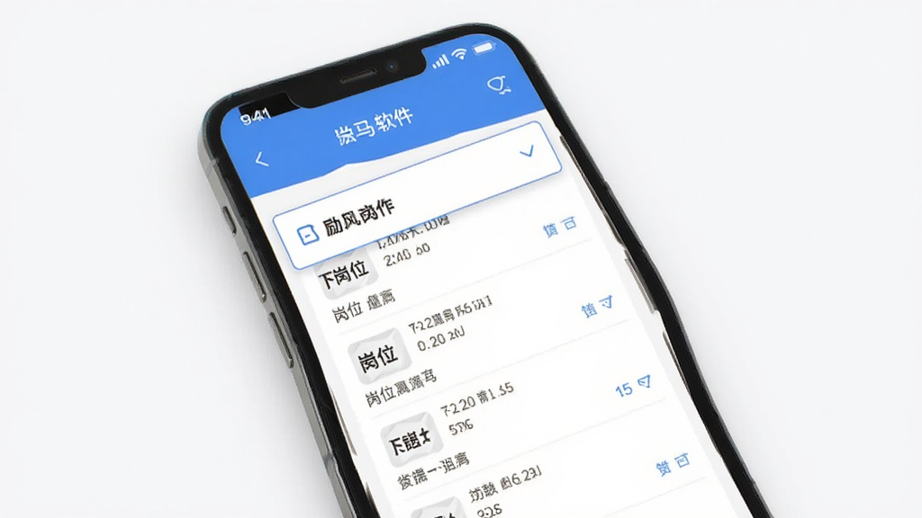 找励马软件主界面展示,手机屏幕中呈现岗位列表与筛选栏,蓝白色调,简洁招聘类App风格,扁平化设计,清晰UI布局,干净背景,无多余元素,高清画质