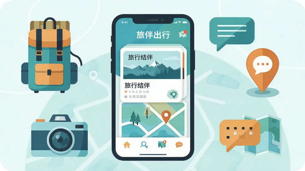 ����������һ�������ֻ�����Ļ����ʾԼ�����APP�������棬�����������н�鿨Ƭ�͵�ͼԪ�أ��ֻ���Χ�����ű����͡��������ͼ��ǺͶԻ����ݵ������罻ͼ�꣬������ñ�ƽ���廭���ɫ�������µ�����ɫ��ů��ɫΪ�������ּ�����죬ϸ�ڷḻ�����������ɾ����޶���Ԫ��