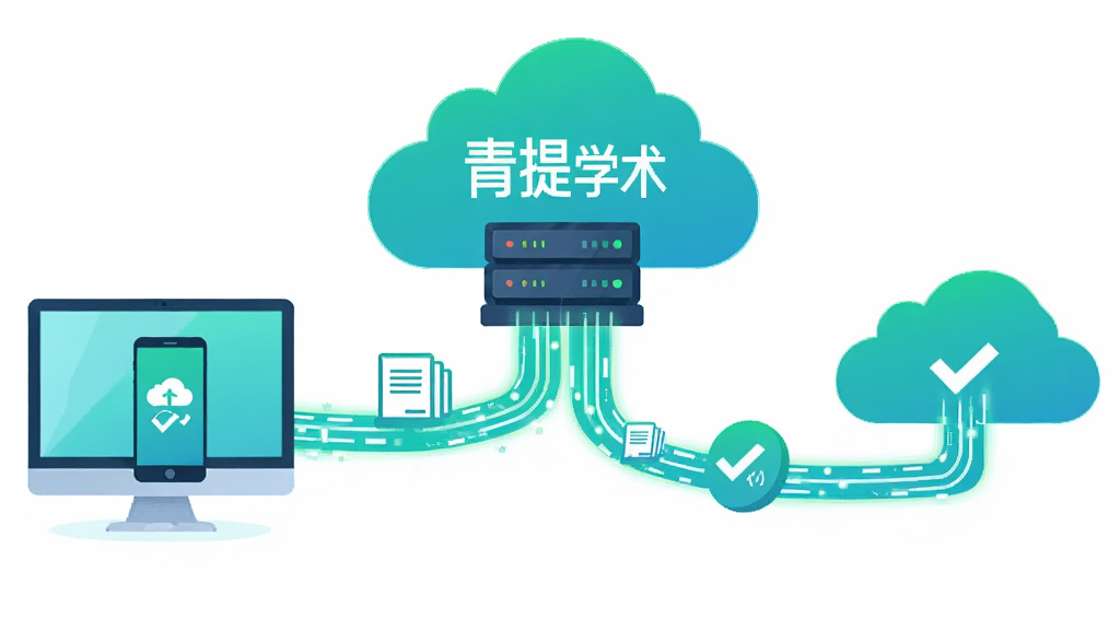 画面主体为云端服务器图标连接电脑与手机两个终端,中间用发光的数据流线条串联,云端上方浮现