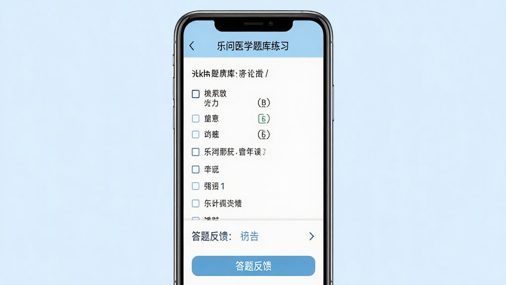 乐问医学题库练习界面,手机屏幕展示一道医学选择题,选项清晰,下方有答题反馈区域,背景为白色与浅蓝配色,画面居中构图,风格简洁专业,细节清楚,画质高清,干净无多余元素