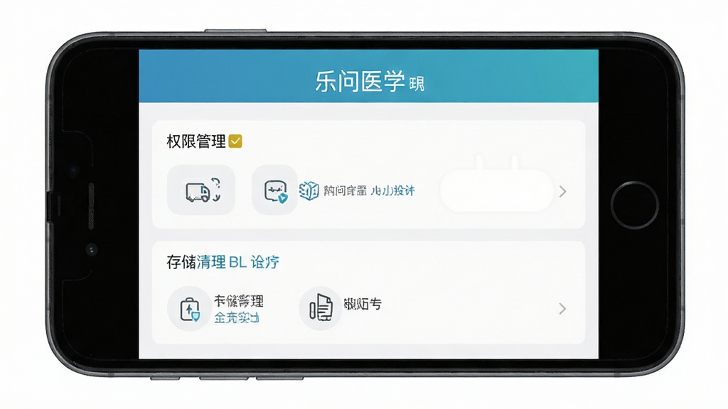 乐问医学应用设置页面,手机屏幕显示权限管理与存储清理选项,界面简洁,配色清爽,画面居中,风格实用,细节清晰,画质高清,干净无多余元素