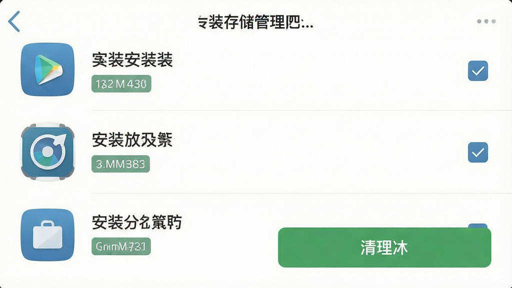 һ���ֻ��洢��������ʾ��ͼ������չʾ��װ���б���������ť������Ϊ�б�ʽ���У����Ϊ���ż���磬ϸ�ڰ����ļ���С��ǩ�빴ѡ�ؼ������ʸ��壬����ɾ��޹��Ԫ��
