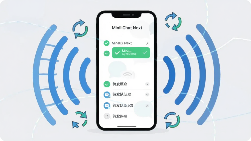 ����Ϊһ���ֻ����źŸ������Ļ�������ʾ��MiniiChat Next����Ϣ�Զ������Ľ��棬����Ϊ�ֻ����С���Χ�����źŲ�����ˢ�¼�ͷ���Ű�ͻ��������̬�У����Ϊ�ִ���ƽ�廭�磬ϸ�ڰ�����ɫ�Թ�����������Сͼ�ꡢǳ�ұ��������������ɾ����޶���Ԫ��