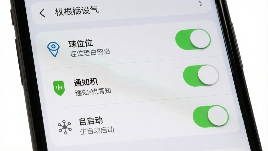 一张展示和风天气应用设置界面的图片,手机屏幕内显示权限管理列表,包含定位、通知、自启动等开关选项,背景为浅灰色,风格清晰直观,细节包含开关状态图标与文字说明,画质高清,干净无多余元素
