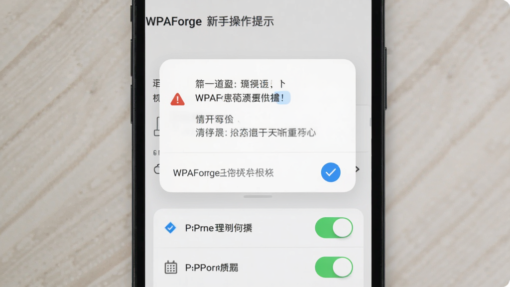 WPAForge ���ֲ�����ʾ���棬����Ϊ�ֻ���Ļ�еĲ�����ʾ������Ȩ�޿����б����������½ṹ�������Ű����ʣ�����Լǳɫ��ϸ�ڰ�������ͼ���빴ѡ״̬�����ʸɾ��������޶���װ��