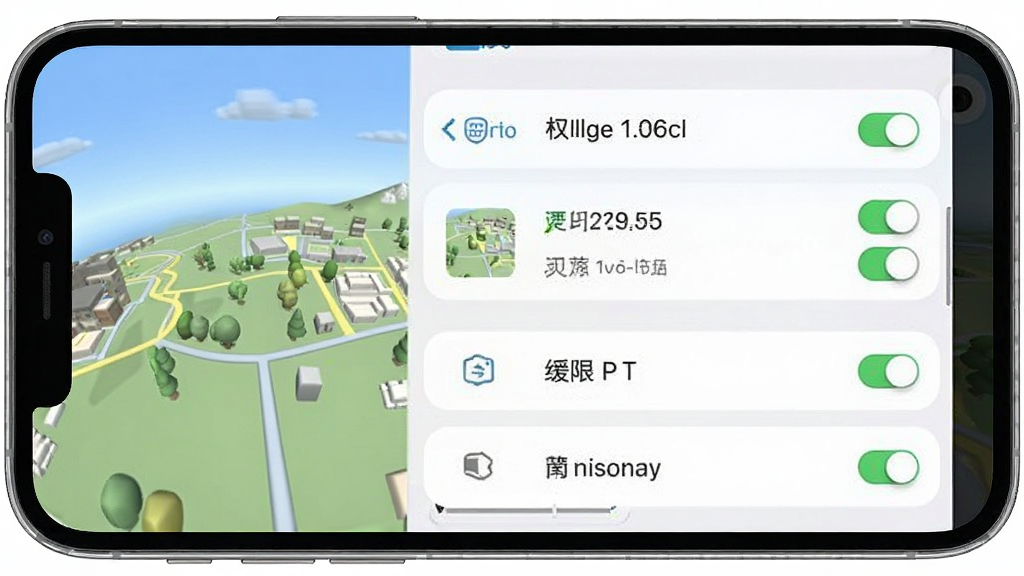 �ֻ�Ӧ�����ý���չʾ3Dȫ����ͼApp��Ȩ���뻺�����ҳ�棬����Ϊ���ò˵��б�������Ϊ�������е�ѡ�Ƭ�������ʵ�ã�ϸ�ڰ����洢����Ȩ�޿���ͼ�꣬���������ɾ��޶���Ԫ��