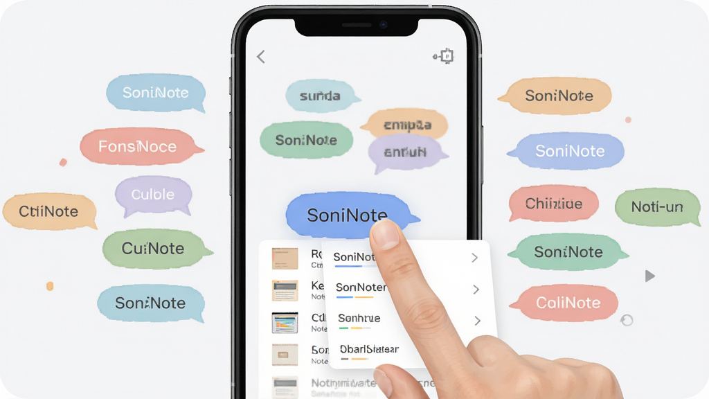 SoniNote������ǩ��������ʾ��ͼ������չʾһ���ֻ���Ļ����Ļ�ڳ��ֱ�ǩ�ƽ��棬�����ɫ��ǩ�����������У�����һ����ǩ����ָ�����չ�������ʼ��б������ֲ����ֻ����С���ǩ���ƵĹ�ͼ�����Ϊ��ƽ����Ϣͼ�����ϸ���ϱ�ǩ��ɫ������֣�����Ϊǳ�Ұ�ɫ�����������ɾ����޶���Ԫ��