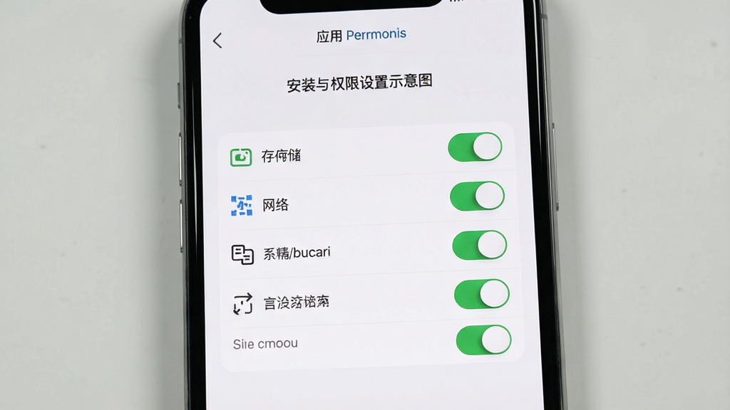 特特收软件安装与权限设置示意图,手机屏幕展示应用权限管理页面,包含存储、网络等权限开关,界面风格简洁明了,配色以白色和浅灰为主,画质清晰干净