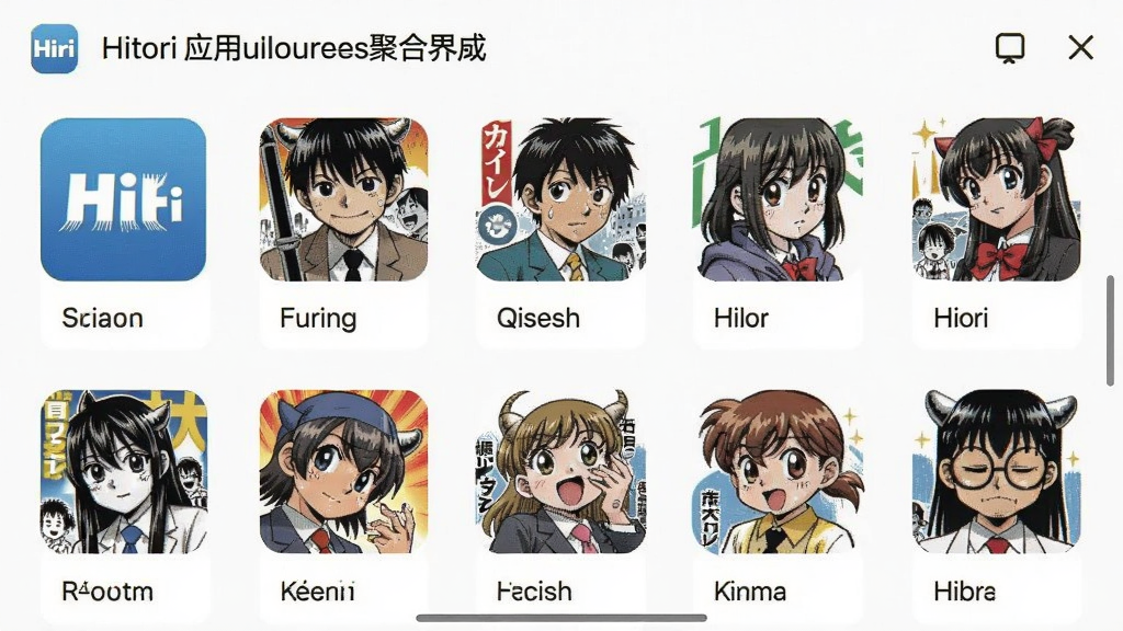 Hitori应用的多源聚合界面,显示不同漫画源列表,每个源有图标和名称,排版清晰,浅色背景,截图风格,高清画质