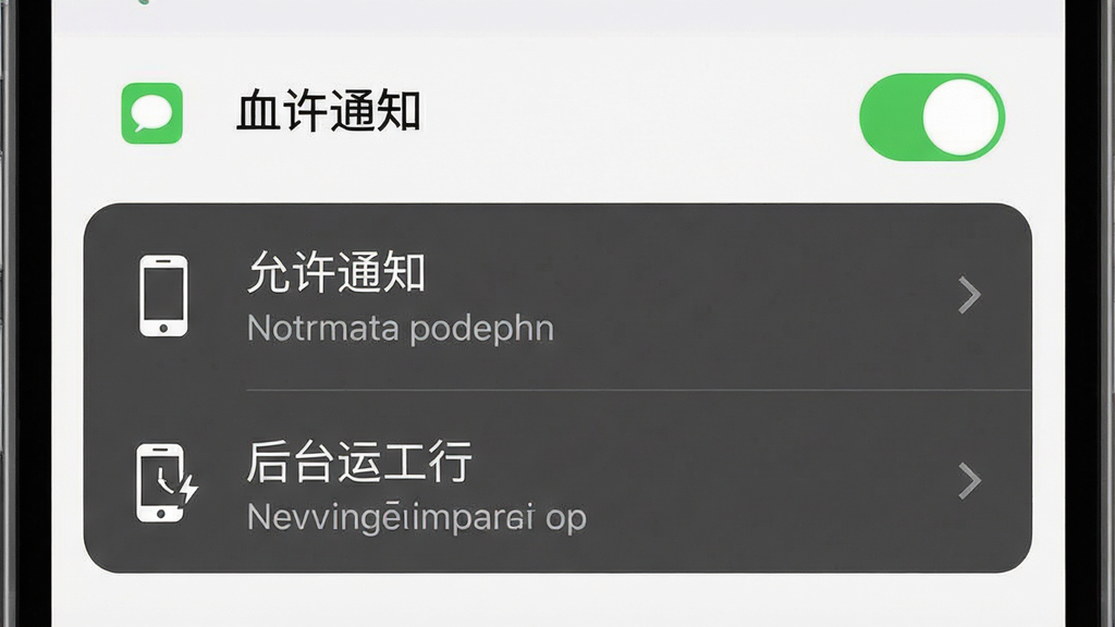 一张智能手机截图,展示应用的通知设置界面,突出“允许通知”和“后台运行”选项,配以简洁的图标和文字说明,风格写实,画质干净,无多余元素。
