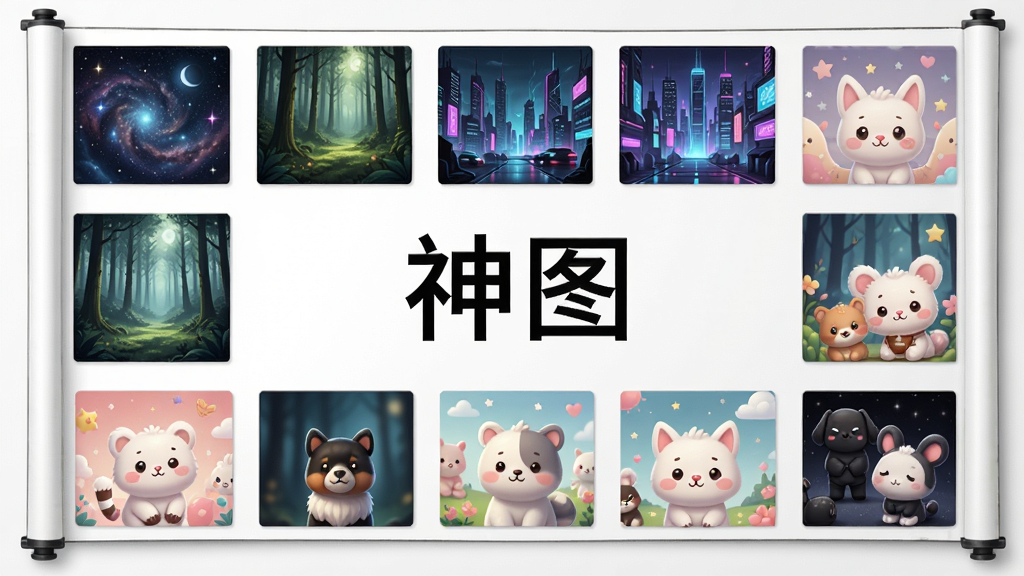 一幅展开的画卷上排列着多张精美壁纸缩略图,画面中央写着