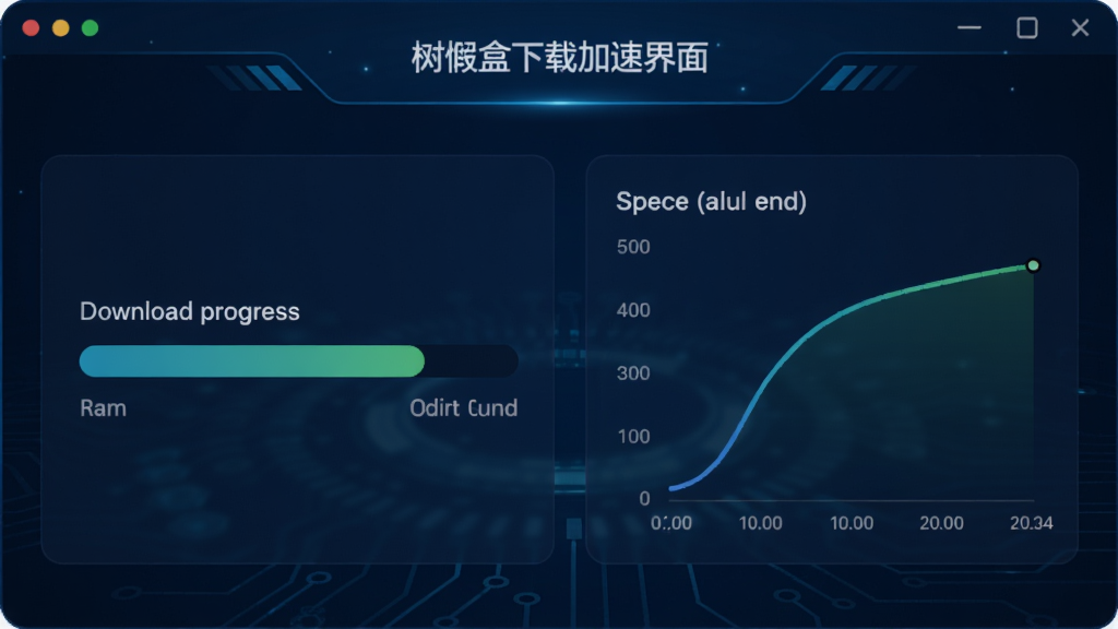 树懒盒下载加速界面示意图,显示下载进度条和速度曲线,背景为深蓝色科技感风格,数据图表清晰,画质高,干净无多余元素