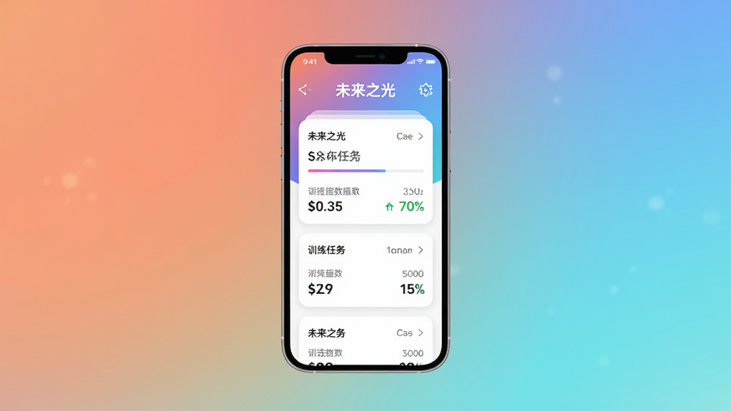 未来之光应用主界面预览图,主体为手机屏幕展示训练任务卡片,背景为渐变色,布局居中,排版简洁,风格现代,细节显示“未来之光”字样与训练数据,画质高清,干净无多余元素