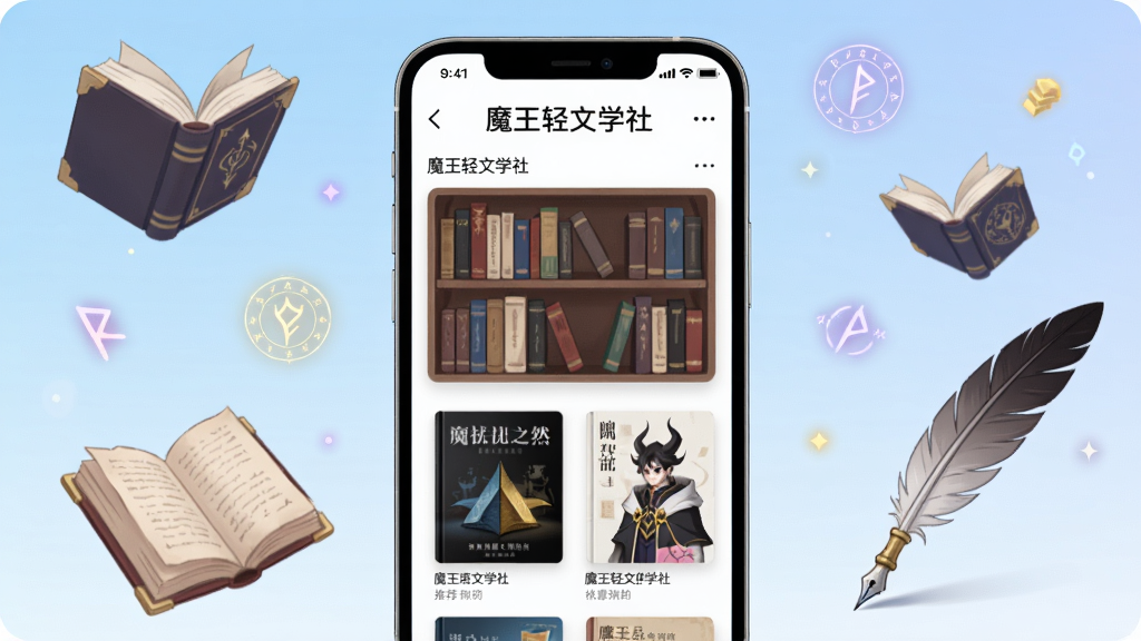 ��������Ϊ��ħ������ѧ�硱��APP����չʾ��һ�������ֻ���Ļ��ʾ������Ƽ���Ŀ������Ϊ����ɫ���䣬��ΧƯ�����鱾��ħ�����ġ���ë�ʵ�Ԫ�أ����幹ͼ���У��Ű���ˬ�����Ϊ����Ԫ�����廭��ϸ�ڷḻ�����ʸ���ɾ����޶������֣��޶���Ԫ�ء�