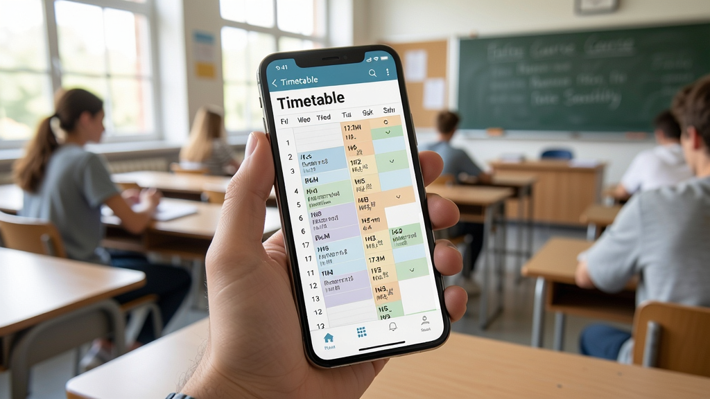 չʾ�û������ֻ���ʹ��Timetable�γ̱����龰��һֻ�������ֻ�����Ļ����ʾ������һ�ܿα���������У԰���ң��������������Ϊдʵ��Ӱ�����ʸ��壬�޶���Ԫ��