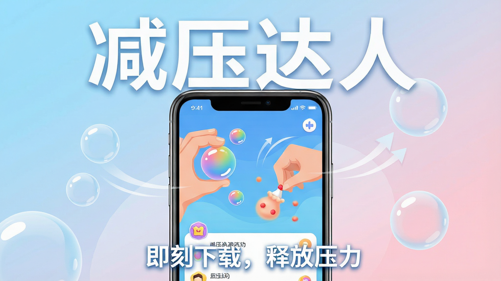 һ�ų����������ֻ�Ӧ�����������������Ǽ�ѹ����app�Ľ����ͼ����������ɫ�ʰ�쵵������ݺͼ�����С��Ϸ���档���ֲ��þ��й�ͼ���ֻ���Ļռ������λ�ã���������ͽ����ǳ��ɫ�뵭��ɫ��Ӫ�����ɷ�Χ���Ű��ϣ�������������Ŀ�İ�ɫ�����ֱ��⡰��ѹ���ˡ����ײ��С��������أ��ͷ�ѹ�����ı�����Ϊ�ִ���ƽ���廭���ϸ�ڴ�ͻ�����ݵľ�Ө�ʸ�����Ϸ��������Ч�����ʸ��壬����ɾ����޶���Ԫ�ء�