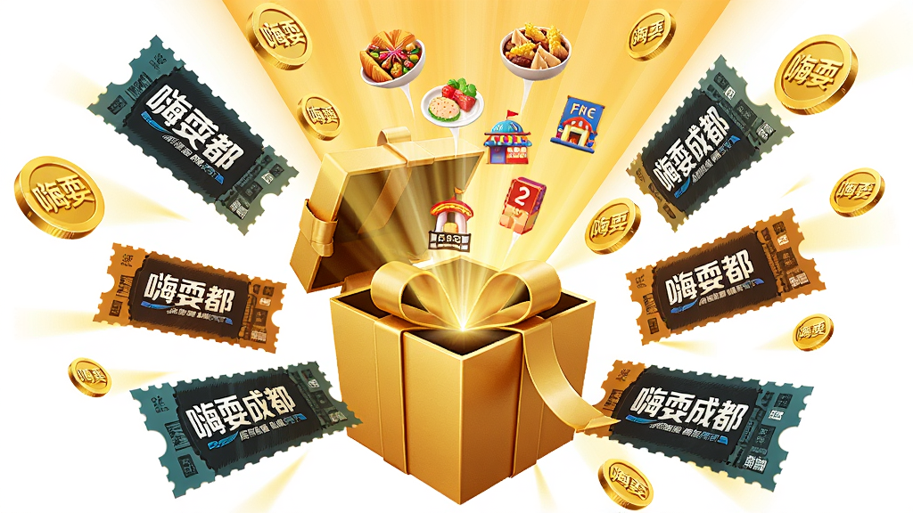主体为一个金色的礼盒,礼盒周围环绕着带有