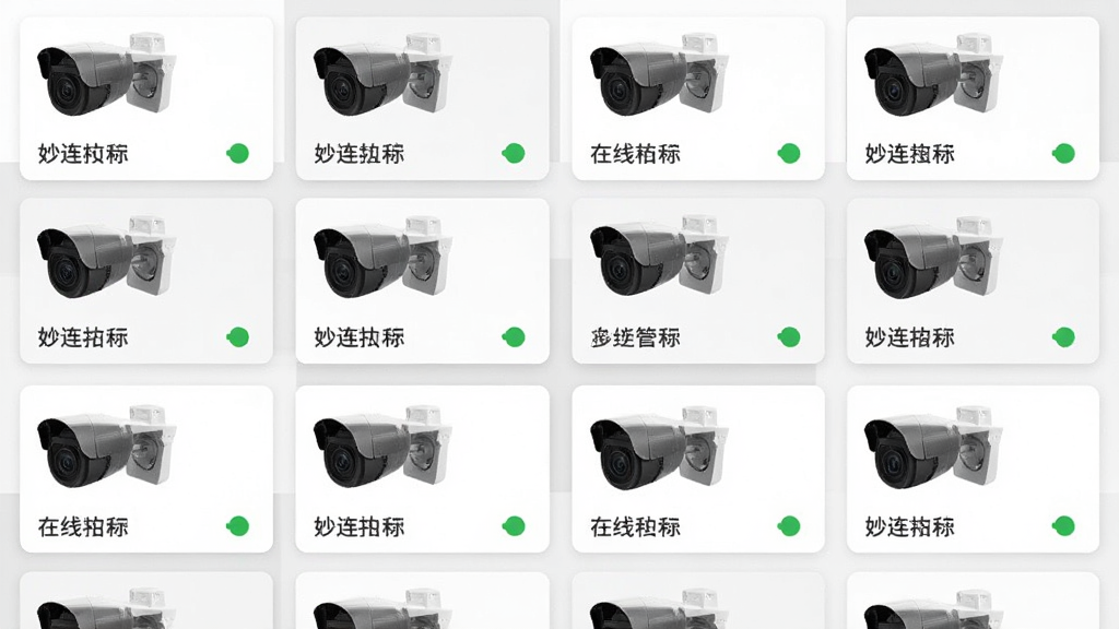 妙连智控系统设备管理页面,多台摄像头卡片排列,每张卡片显示设备名称和在线状态图标,背景为白色与浅灰色交替,布局整齐,风格清爽,细节清晰,画质干净