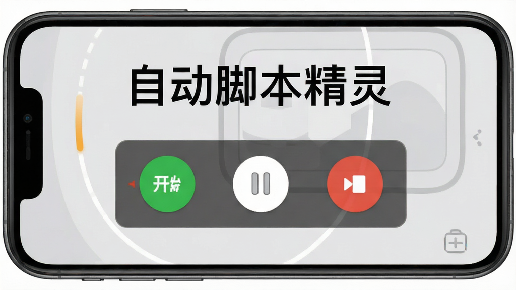 自动脚本精灵录制功能演示,手机屏幕显示录制控制条,包含开始、暂停、停止按钮,背景为浅灰色模拟手机界面,突出录制流程,图片清晰标注“自动脚本精灵”软件名称,画质干净无多余元素