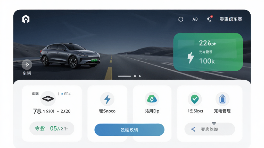 零跑汽车APP主界面预览图,展示车辆远程控制、充电管理等核心功能,现代简约风格,高清晰度,干净无多余元素