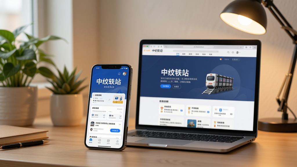 主体:中纹轶站使用场景图,手机与电脑并排,屏幕上显示应用界面;背景:温馨的书桌环境,有绿植与台灯;排版:手机与电脑斜向排列,画面均衡;风格:写实摄影风格,光线柔和;细节:手机屏幕上有“中纹轶站”主界面,电脑屏幕显示网页版;画质:高清,干净,无多余元素