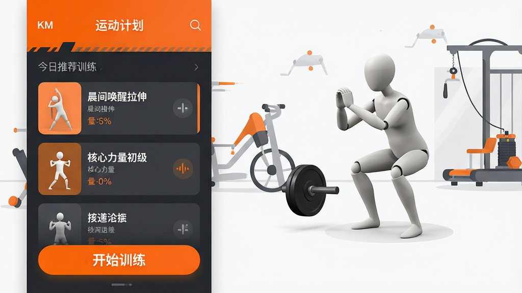 չʾKM����APP���˶��ƻ�������ĸ���ͼ�����������ʾ�����Ƽ�ѵ���б������������份�����족�������������������ȿ�Ƭ���Ҳ���3D���������׶�����ʾ��������ͼ������ײ��п�ʼѵ���Ĵ�ť����ɫ�Ի�����ɫ�����ɫΪ��������Ϊ�����˶����廭�������������ˣ���񶯸��ִ������ʸ��壬�ɾ��޶���Ԫ�ء�