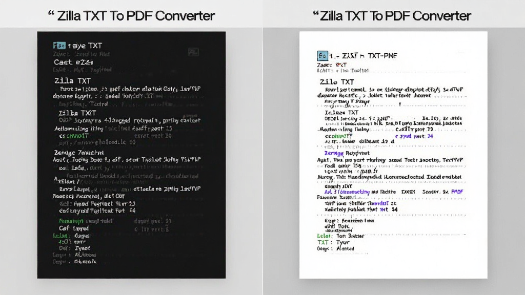 Zilla TXT To PDF Converter保留格式效果对比图,左侧为原始TXT文本,右侧为转换后的PDF文档,内容排版一致,风格简约,画质干净,无多余元素