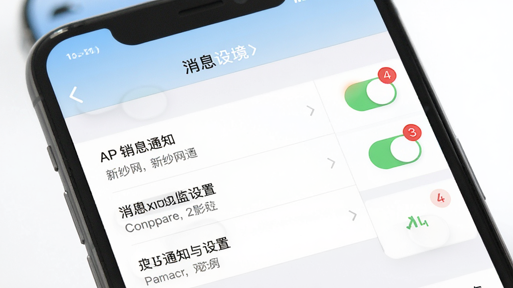 新纱网APP的消息通知与设置界面预览,主体为手机屏幕中的设置选项列表,布局简洁清晰,排版规整,风格实用简约,细节包含红色数字角标的开关按钮,画质干净无多余元素