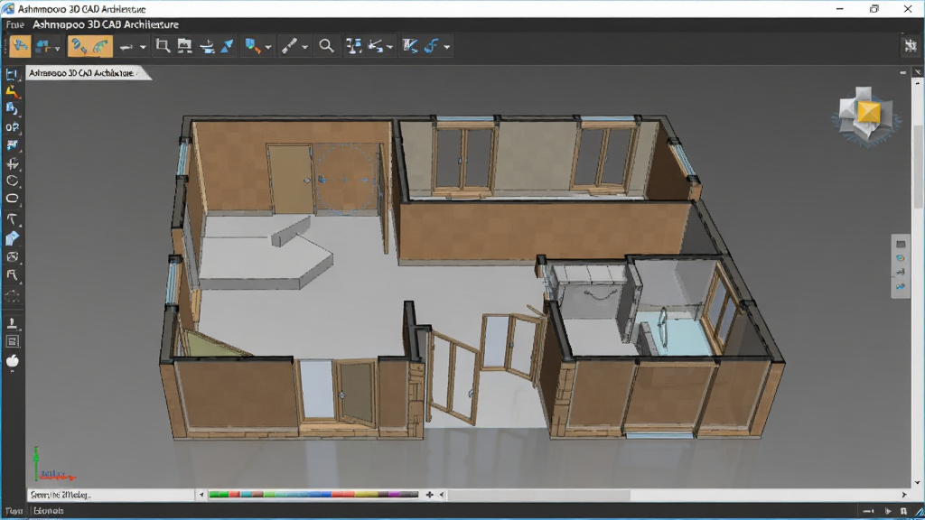 ����ΪAshampoo 3D CAD Architecture��������ƽ��ͼ�Ľ��棬��ʾǽ�����Ŵ����ߣ������������Ű�רҵ�����дʵ��ϸ�ڷḻ�����ʸ��壬�ɾ��޶���Ԫ�ء�