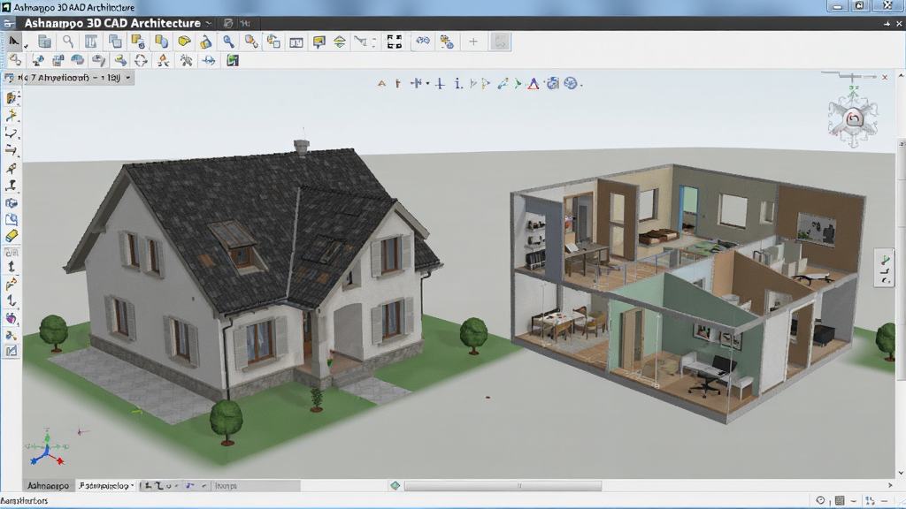 ����ΪAshampoo 3D CAD Architecture������ά��ģ���棬չʾ������������ڽṹ�����ֺ������Ű�רҵ�����дʵ��ϸ�ڷḻ�����ʸ��壬�ɾ��޶���Ԫ�ء�