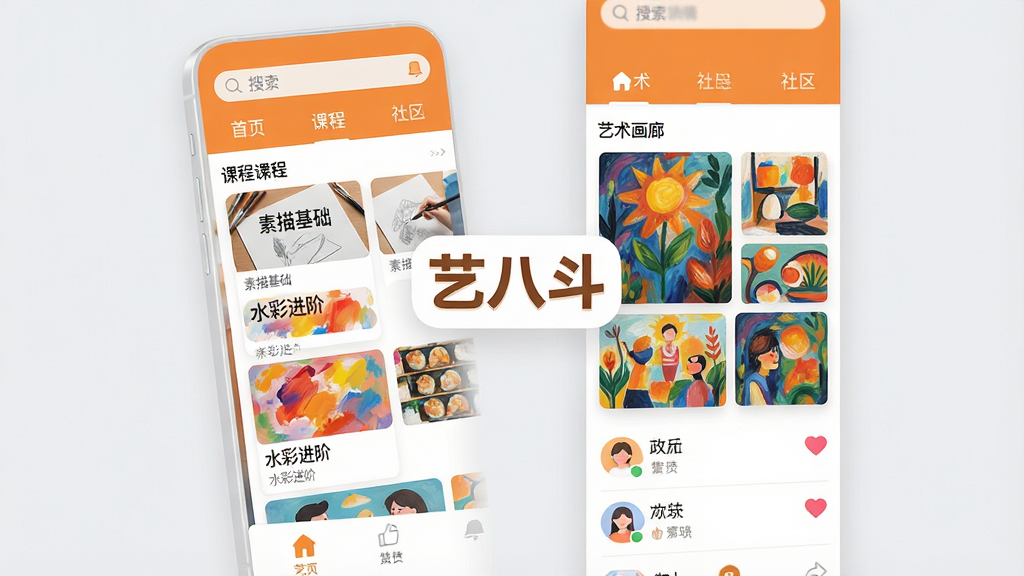 ���壺�հ˶�APP����չʾ�������γ��б����������ȡ����������Ⱥ��Ĺ���ģ�飬��Ļ������ʾ���հ˶���Ʒ��logo�����岼�����������ܷ�����ȷ���Ű棺�ֻ��������棬����Ϊ�������뵼����ǩ���в�Ϊ�γ̿�Ƭ�ٲ������ײ�Ϊ���ܰ�ť��������ִ���ƽ����ƣ���ɫ��ů��ɫ���ɫΪ�������Ե���ɫ�����������������ã�ϸ�ڣ��γ̿�Ƭ�ϰ����������������ˮ�ʽ��ס�����������������չʾ���ɫ�ʷḻ�Ļ���������������û�ͷ�������ͼ�ꣻ���ʣ�������Ⱦ������ɾ��޶���Ԫ�أ����������ɶ���