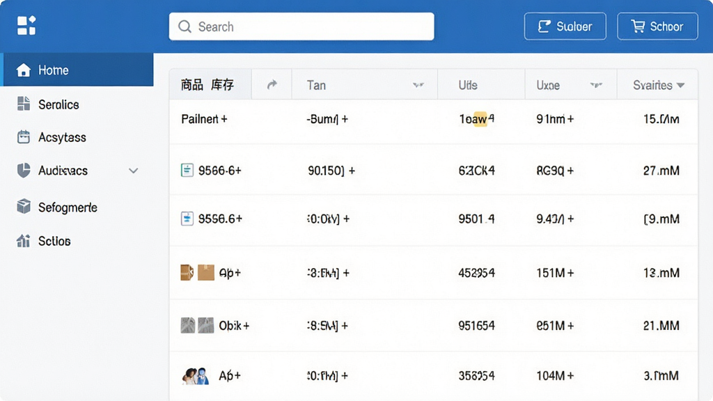 图片居中展示软件主界面,布局清晰,左侧功能导航栏,右侧为商品库存列表,顶部有搜索框与快捷按钮,整体风格简约商务,以蓝白为主色调,画面干净,无多余元素,高画质。