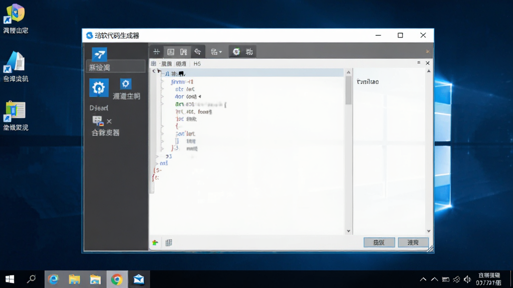 画面主体为“动软代码生成器”运行在Windows桌面上的截图,布局为软件主窗口,背景为桌面壁纸,风格写实,细节展示软件图标和窗口边框,画质清晰,无多余元素。