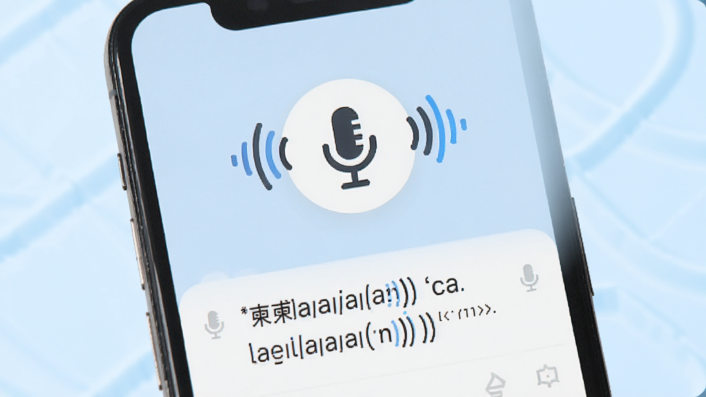 柬埔寨翻译软件的语音翻译功能展示,手机屏幕上有麦克风图标和声波动画,下方显示翻译结果,背景为淡蓝色,界面简洁现代,干净无多余元素,画质高清