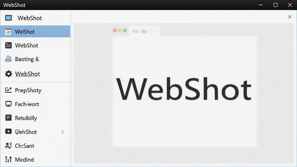 一张展示WebShot软件主界面的截图,界面布局清晰,左侧为功能列表,右侧为预览窗口,背景为浅灰色调,整体风格简约现代,画质干净,无多余元素,图片文字标注“WebShot”字样