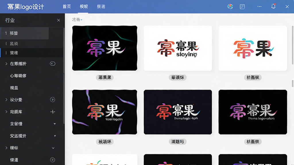 幂果logo设计软件中模板库界面的截图,左侧为行业分类列表,右侧展示多张不同风格的LOGO模板缩略图,每张图下方标注行业标签,整体界面清爽,图片清晰干净,软件名“幂果logo设计”出现在顶部导航栏。
