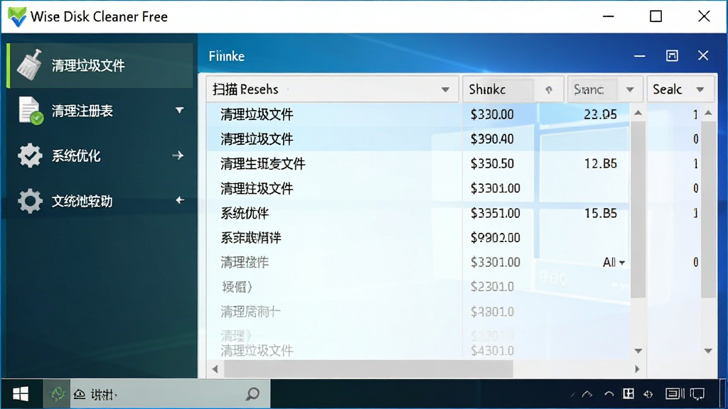 һ��չʾWise Disk Cleaner Free������ĸ����ͼ�����沼����������๦���б����������������ļ�����������ע���������ϵͳ�Ż�����ѡ��Ҳ���ʾɨ�����б�������Ϊ�ɾ���Windows���棬�������������������������޶���Ԫ��
