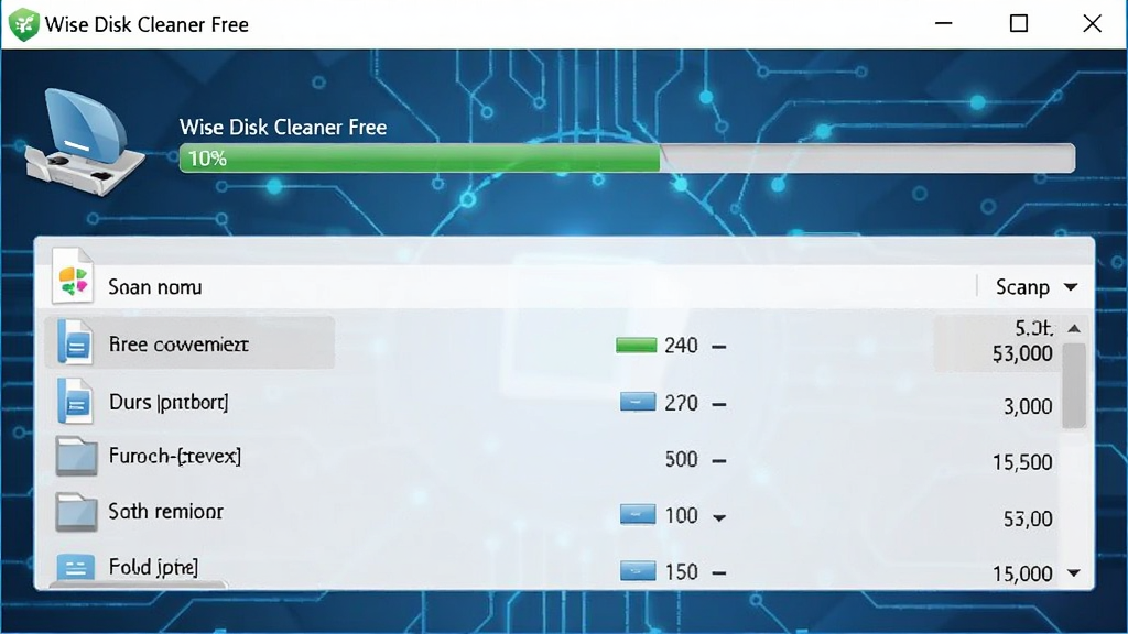 һ��չʾWise Disk Cleaner Free����ɨ��ϵͳ�����ļ��Ľ����ͼ����������ʾɨ����ȣ��·��г����������ļ����༰��С������Ϊ��ɫ�Ƽ���񣬻����������޶���Ԫ��