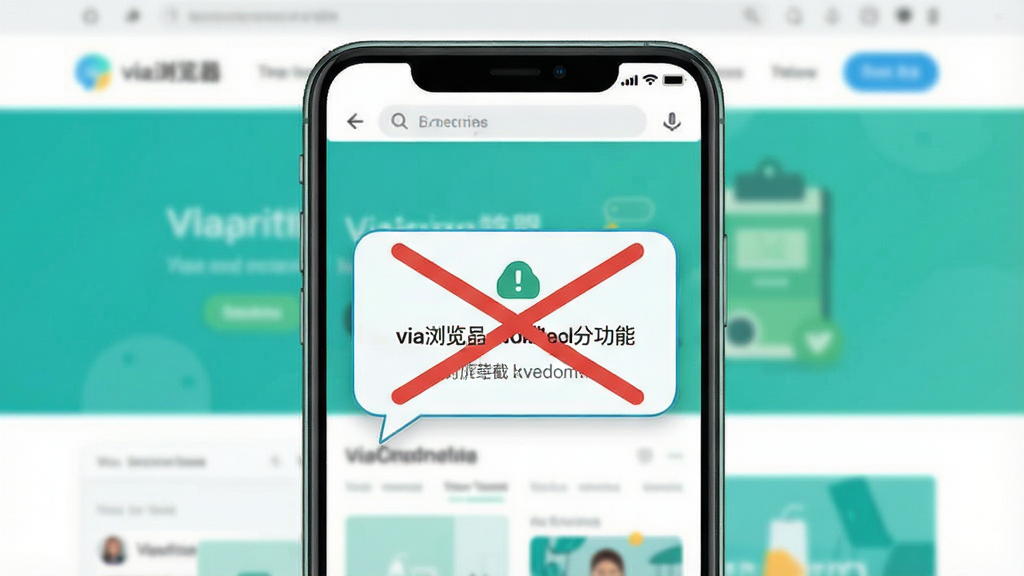 Via浏览器广告拦截功能示意图,手机屏幕显示网页被拦截广告的提示气泡,背景为网页内容,色调清新,风格简洁,突出拦截效果,画质干净,无多余元素