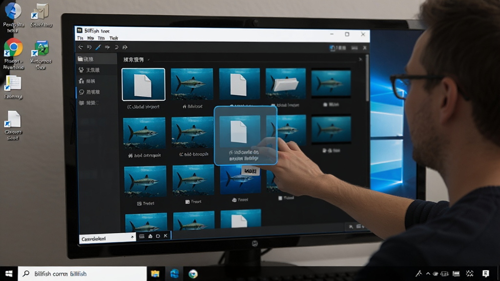 Billfish软件在Windows电脑上运行的截图,显示用户正在拖拽文件导入素材库,界面高亮提示,背景为桌面,操作演示场景,清晰自然,画质干净。