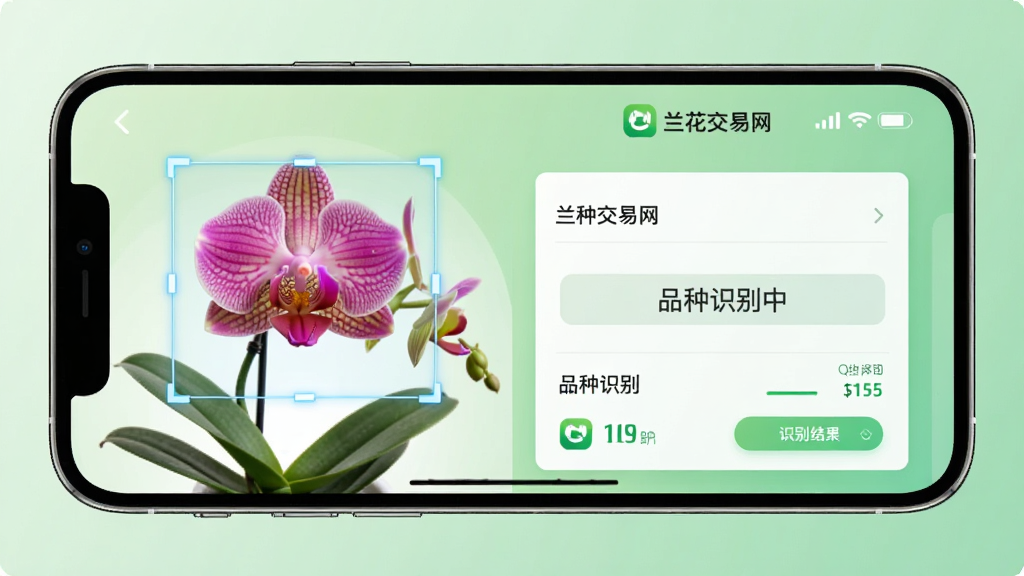 ���壺����������App��Ʒ��ʶ��ҳ�棬һ����������ѡʶ�𡣲��֣��ֻ�����չʾ�����Ϊ����ʵ��ͼ���Ҳ�Ϊʶ������Ϣ���Ű棺��Ϣ�ֲ������������С���С���񣺿Ƽ������ִ��н�ϣ�����Ϊǳ��ɫ���䡣ϸ�ڣ���Ļ��ʾ��Ʒ��ʶ���С����������С���������������ʶ�����ʣ��������ɾ����޶���Ԫ�ء�