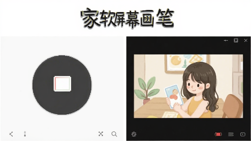家软屏幕画笔的截图和录制功能界面,显示录制按钮和截图预览窗口,标注“家软屏幕画笔”字样,画质干净无多余元素