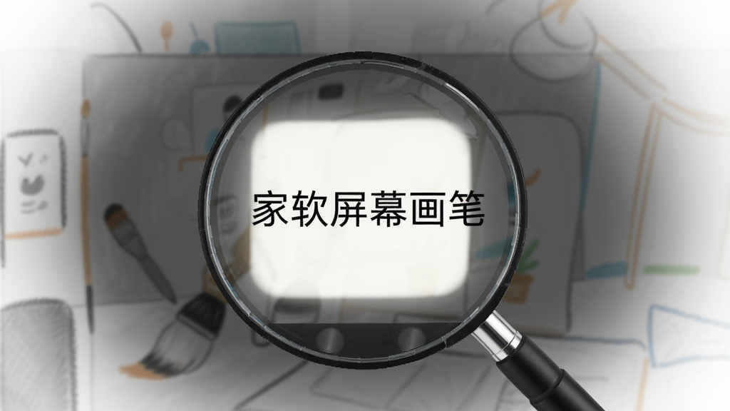 家软屏幕画笔的放大镜和聚光灯效果演示,画面中央有一块高亮区域,周围变暗,标注“家软屏幕画笔”字样,画质干净