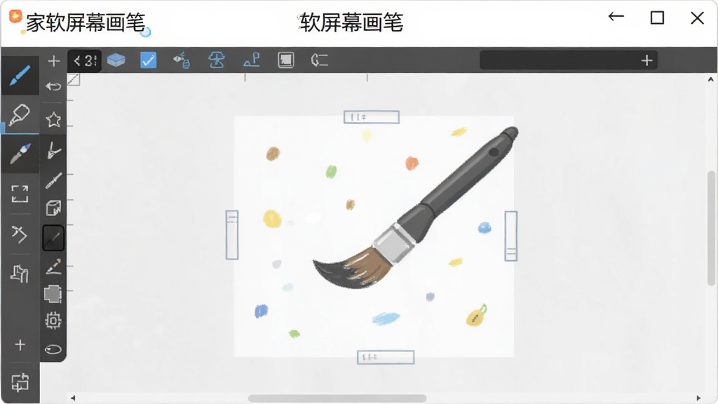 家软屏幕画笔主界面预览,显示工具栏和画布标注效果,整体风格简洁明亮,布局清晰,带有“家软屏幕画笔”文字标识,画质干净无多余元素