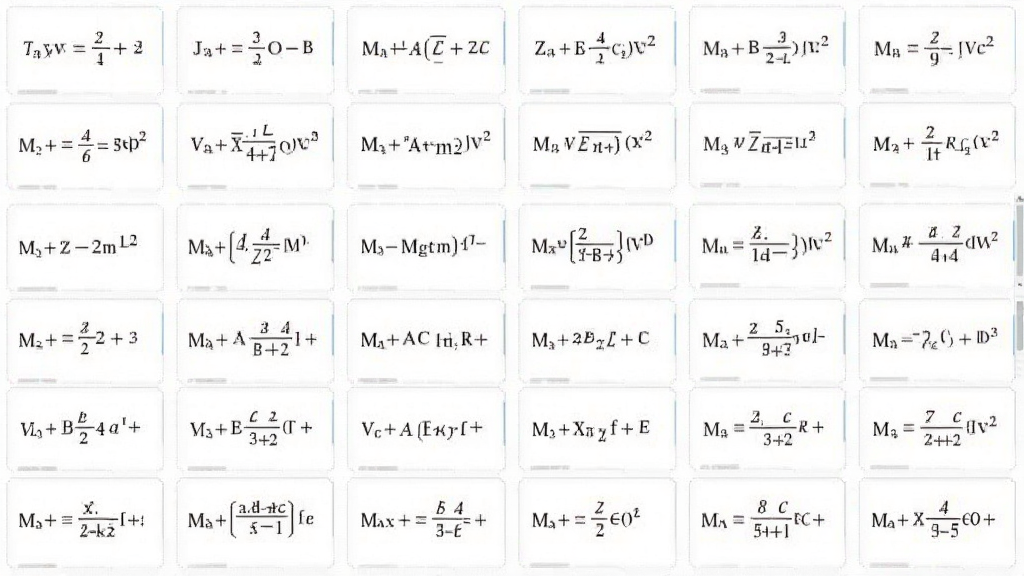 MathType数学公式编辑器 公式模板库截图 主体:大量公式模板缩略图,布局:网格状排列,排版:整齐,风格:简洁清晰,细节:每个模板显示公式预览,画质:高清晰,干净,无多余元素