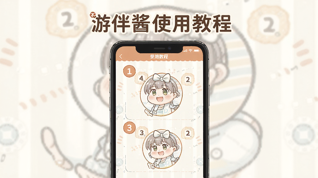 游伴酱使用教程步骤图,主体为手机屏幕展示操作流程,步骤用数字标注,布局清晰,风格教学化,色调温馨,细节完整,画质干净,无多余元素