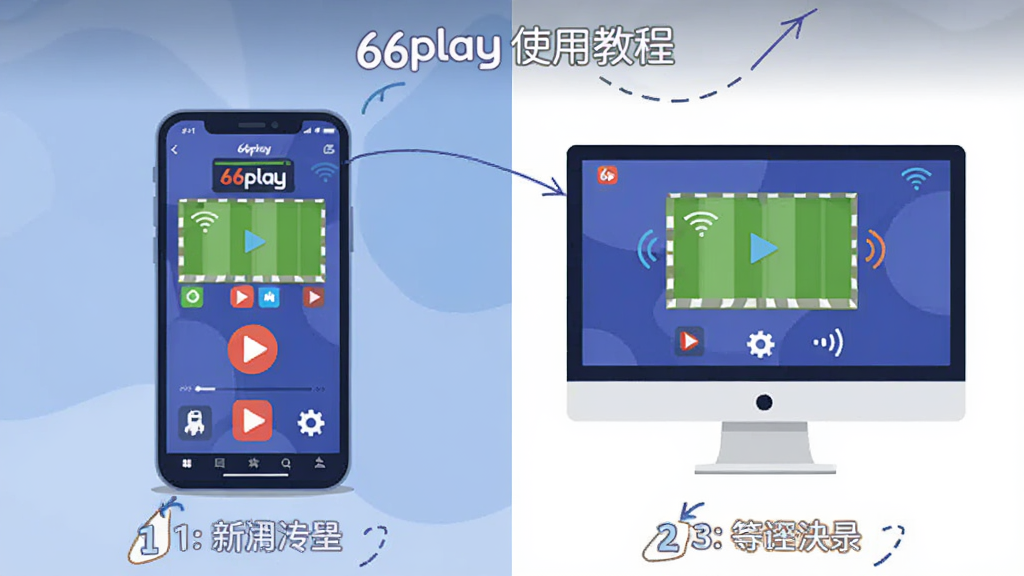 66playʹ�ý̳̲���ͼ������Ϊ�ֻ�����Բ��Űڷţ���Ļ����ʾ66playӦ�ý��棬����Ϊ���ҷ������Ű�������ע��1-2-3���裬���ñ�ƽ�廭���ϸ�ڰ������Ű�ť������ͼ�ꡢ�����źű�ʶ�����ʸɾ����޶���Ԫ��