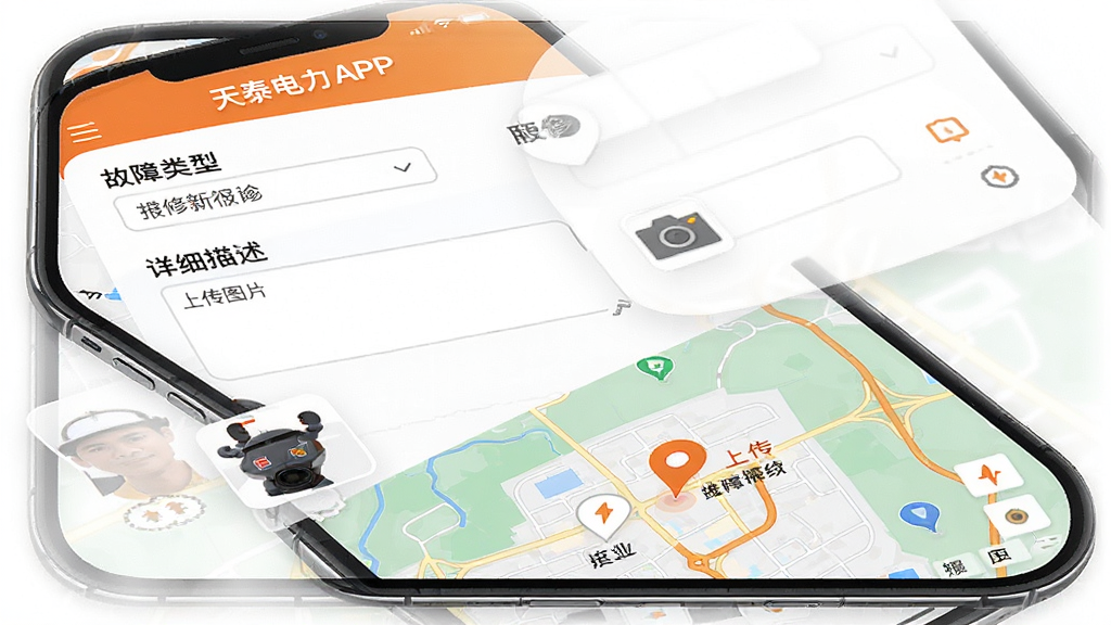 ���壺��̩����APP�Ĺ��ϱ���ҳ�棬��ʾ���ޱ����͵�ͼ��λ�����֣��ֻ���Ļ�Ϸ�Ϊ�������·�Ϊ��ͼ���Ű棺�����������������͡�������ϸ�����������ϴ�ͼƬ�����ֶΡ���񣺼��UI����ɫΪ��ɫ����ϸ�ڣ���ͼ����ά����Աλ�ñ�ǣ������Ѻá����ʣ����壬�ɾ����޶���Ԫ�ء�